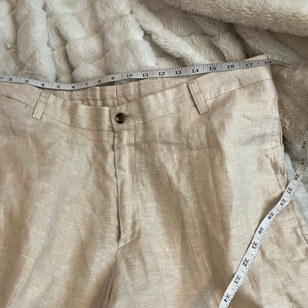 Charleston Khakis 35R Subtle Chevron Pleated Cuffed Beige Preppy Casual Pants